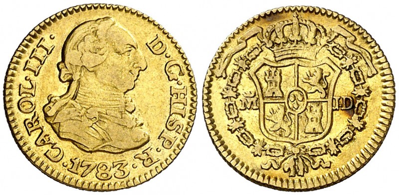 1783. Carlos III. Madrid. JD. 1/2 escudo. (AC. 1275). 1,74 g. MBC.