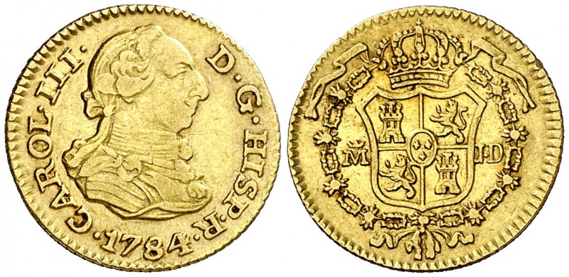 1784. Carlos III. Madrid. JD. 1/2 escudo. (AC. 1277). 1,75 g. MBC/MBC+.