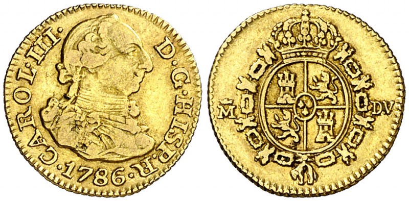 1786. Carlos III. Madrid. DV. 1/2 escudo. (AC. 1280). 1,71 g. MBC-/MBC.