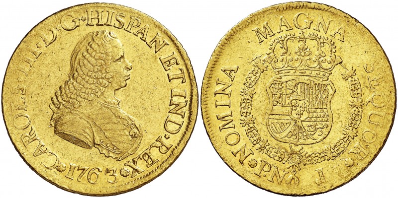 1763/2. Carlos III. Popayán. J. 8 escudos. (AC. 2029) (Cal.Onza 793) (Restrepo 7...