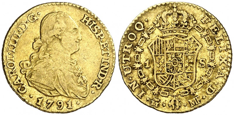 1791. Carlos IV. Madrid. MF. 1 escudo. (AC. 1108). 3,35 g. MBC-/MBC.