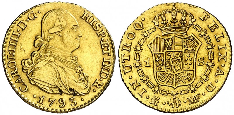 1793. Carlos IV. Madrid. MF. 1 escudo. (AC. 1110). Buen ejemplar. 3,37 g. MBC+.