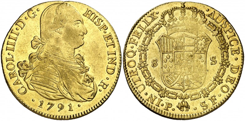 1791. Carlos IV. Popayán. SF. 8 escudos. (AC. 1661) (Cal.Onza 1051) (Restrepo 98...