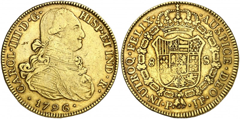 1796. Carlos IV. Popayán. JF. 8 escudos. (AC. 1668) (Cal.Onza 1059) (Restrepo 98...