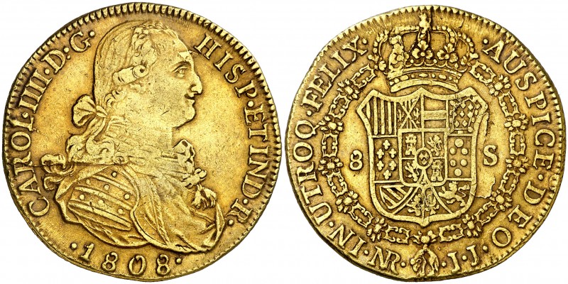 1808. Carlos IV. Santa Fe de Nuevo Reino. JJ. 8 escudos. (AC. 1749) (Cal.Onza 11...