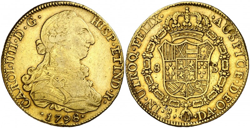 1798. Carlos IV. Santiago. DA. 8 escudos. (AC. 1764) (Cal.Onza 1163). Hojita en ...