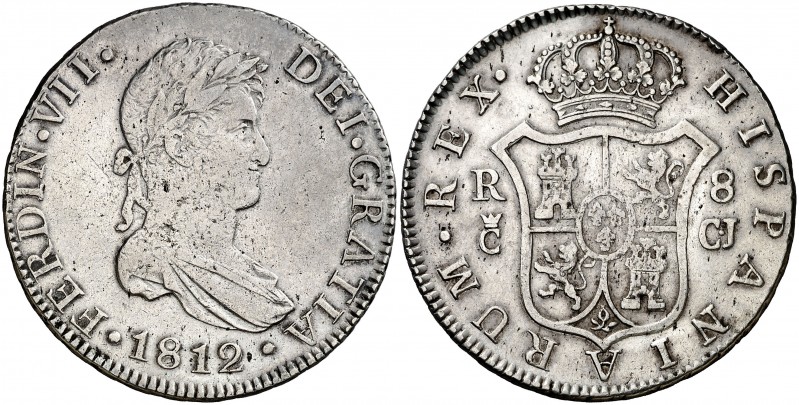 1812. Fernando VII. Cádiz. CJ. 8 reales. (AC. 1152). Plata ligeramente agria. Ra...