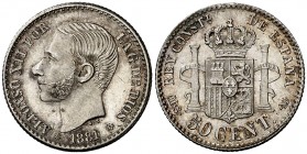 1881*81. Alfonso XII. MSM. 50 céntimos. (AC. 12). Bella. Parte de brillo original. 2,45 g. EBC+/S/C-.