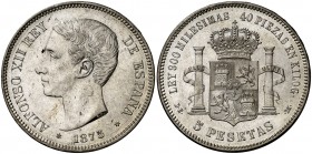 1875*1875. Alfonso XII. DEM. 5 pesetas. (AC. 35). Rayitas. Buen ejemplar. 24,74 g. MBC+/EBC-.
