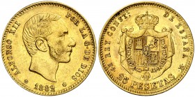 1882*1882. Alfonso XII. MSM. 25 pesetas. (AC. 85). Rara. 8,06 g. MBC+.
