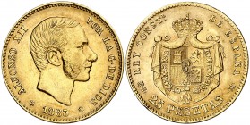 1883*1883. Alfonso XII. MSM. 25 pesetas. (AC. 87). Golpecitos. Rara. 8,04 g. MBC.