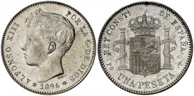 1896*1896. Alfonso XIII. PGV. 1 peseta. (AC. 56). Brillo original. 5,01 g. S/C-.