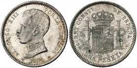 1904*1904. Alfonso XIII. SMV. 1 peseta. (AC. 68). Mínimas impurezas. Bella. Brillo original. Escasa así. 4,96 g. S/C-.
