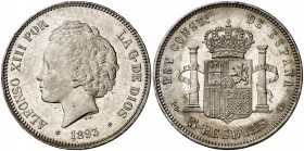 1893*1893. Alfonso XIII. PGL. 5 pesetas. (AC. 102). Bella. 24,91 g. EBC+.