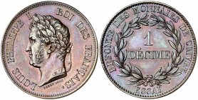 Francia. s/d (ca. 1840). Luis Felipe I. 1 décimo. (Kr. E10). ESSAI. Bella. Precioso color. Escasa así. CU. 9,95 g. S/C.