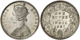 India británica. 1887. Victoria. 1 rupia. (Kr. 492). Bella. Escasa así. AG. 11,65 g. EBC+.