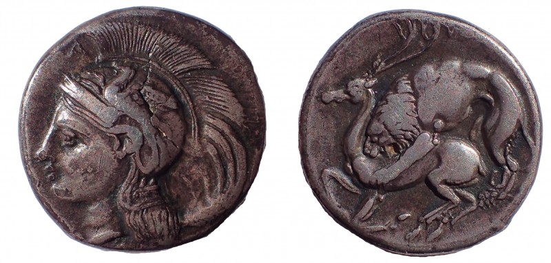 Lucania, Didrachm, Velia, c. 280 BC; AR 21 mm. 7.4 gm; Obv: Head of Athena l. we...