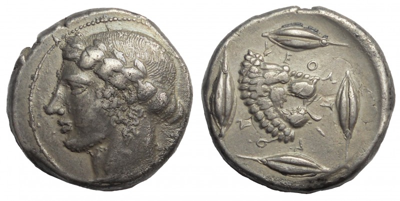 Sicily - Leontinoi - AR Tetradrachm 455-430 BC, 26 mm. 17.0 gm. Obv: Laureate he...