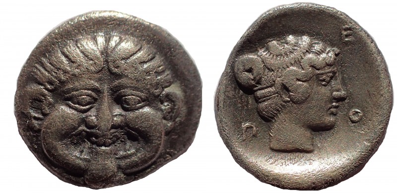 Macedon. Neapolis. Hemidrachm (Circa 424-350 BC). 14 mm. 1.7 gm. Obv: Facing gor...