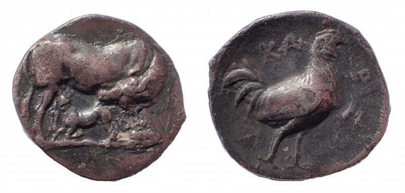 Euboia, Karystos. Circa 300-250 BC. AR Stater 24 mm. 6.6 gm. Obv: Cow standing r...