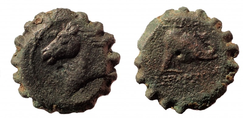 Seleukid Empire. Demetrios I Soter. 162-150 BC. Serrate Æ 16 mm. 3.9 gm. Antioch...