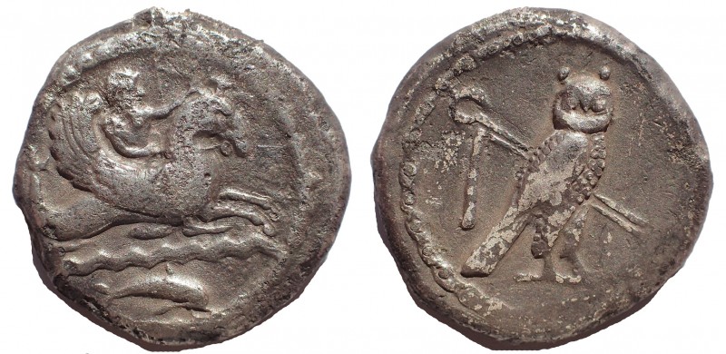 Phoenicia, Tyre, Circa 425-394 BC. AR Stater 23 mm. 13.7 gm. Obv: Melkart, holdi...
