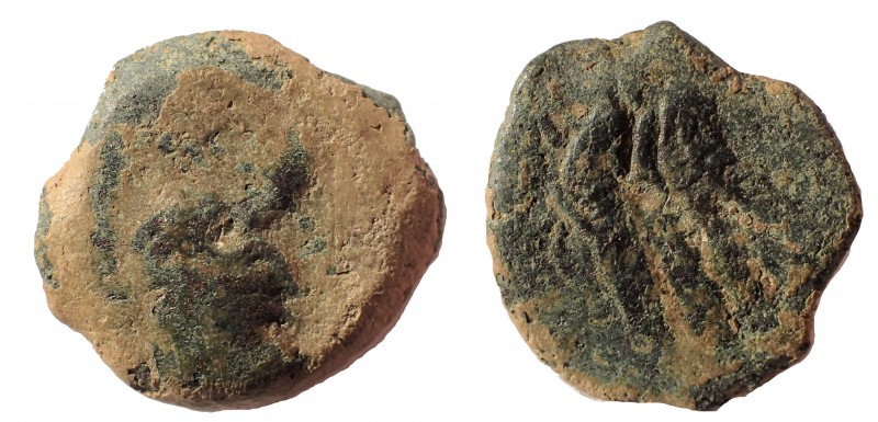 Ptolemy IX Soter (116-106 BC) with Kleopatra II - AE 19 mm. 4.9 gm. Cyprus. Obv:...