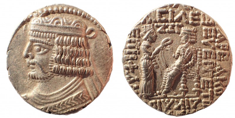 Kings of Parthia. Vardanes II. Circa AD 55-58. Ar Tetradrachm 27 mm. 14.3 gm. Se...