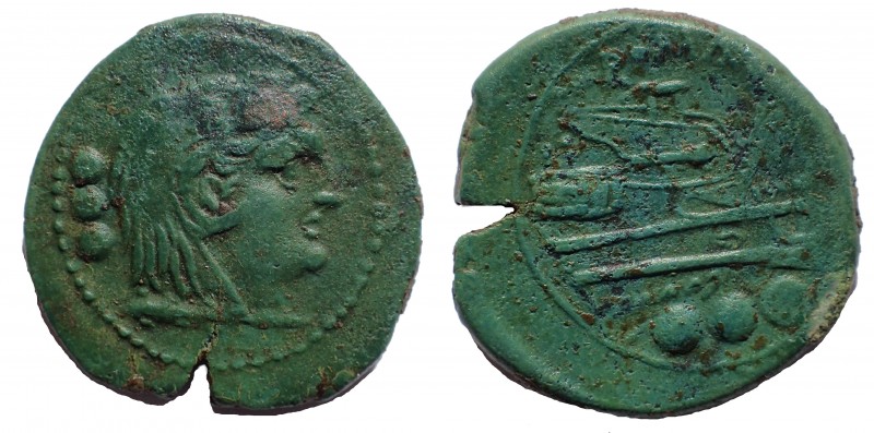 Roman Republic, Quadrans. circa 211-210, Æ 23 mm. 8.0 gm. Obv: Head of Hercules ...