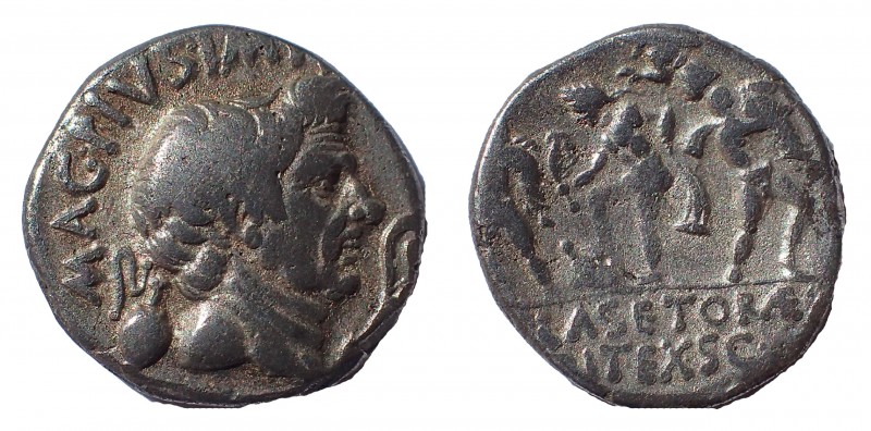 Sextus Pompeius Magnus Pius. Denarius (37/6 BC). 18 mm. 3.5 gm. Uncertain Sicili...