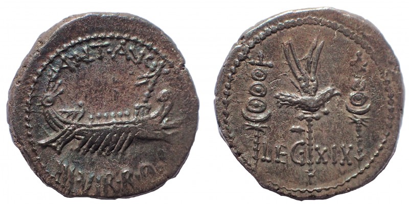 Marc Antony, as Triumvir and Imperator (43-31 BC). AR denarius. 18 mm. 3.8 gm. L...