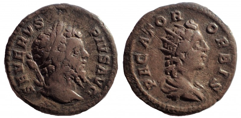 Septimius Severus (AD 193-211). AR denarius 19 mm. 2.7 gm. Rome, AD 207. Obv: SE...