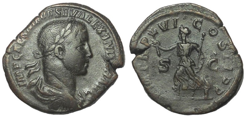 Severus Alexander, 222-235 AD. Æ Sestertius, 29 mm, 19.86 gm. Rome mint, 227 AD....