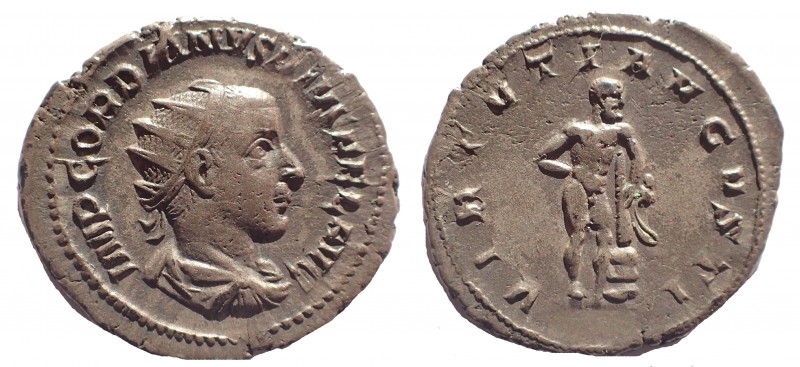 Gordian III. AD 238-244. AR Antoninianus 23 mm. 4.2 gm. Rome mint. 8th-11th emis...
