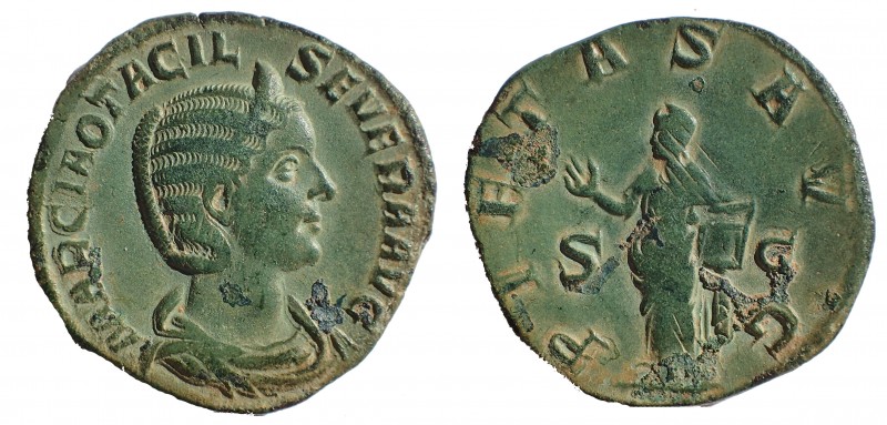 Otacilia Severa. Æ-Sestertius, AD 244/249, 30 mm. 16. 3 gm. Rome; Obv: Draped bu...