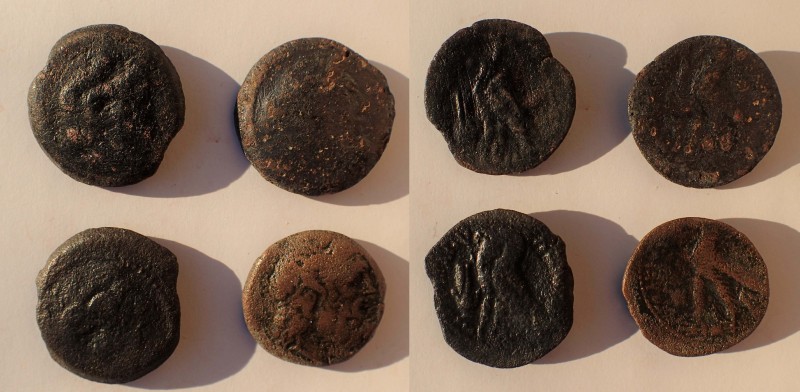 Ptolemaic Kings of Egypt. Lot of four bronze late issues, including Ptolemy IX a...
