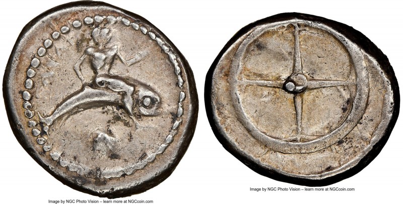 CALABRIA. Tarentum. Ca. 480-450 BC. AR didrachm (20mm, 7.56 gm). NGC Choice VF 5...