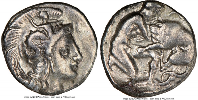 CALABRIA. Tarentum. Ca. 380-280 BC. AR diobol (11mm, 9h). NGC Choice VF. Ca. 325...