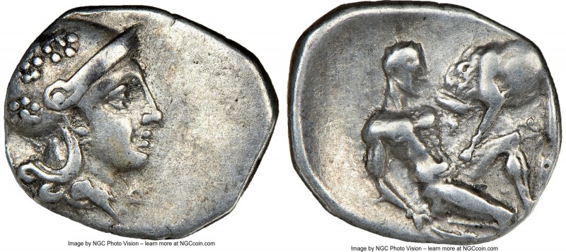 CALABRIA. Tarentum. Ca. 380-280 BC. AR diobol (13mm, 10h). NGC Choice VF, brushe...