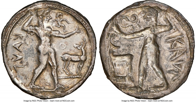 BRUTTIUM. Caulonia. Late 6th century BC. AR stater or nomos (29mm, 7.36 gm, 12h)...