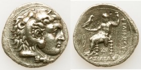 MACEDONIAN KINGDOM. Philip III Arrhidaeus (323-317 BC). AR tetradrachm (28mm, 16.41 gm, 12h). About VF, edge chips, porosity, bankers mark. 'Babylon'....