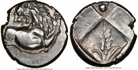 THRACE. Chersonesus. 4th century BC. AR hemidrachm (13mm). NGC Choice XF. Persic standard, ca. 400-350 BC. Forepart of lion right, head reverted / Qua...