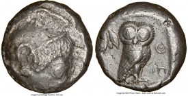 ATTICA. Athens. Ca. 510/500-480 BC. AR tetradrachm (22mm, 17.51 gm, 4h). NGC XF 2/5 - 4/5. Head of Athena right, hair in straight beaded braids, weari...