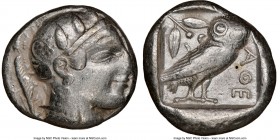 ATTICA. Athens. Ca. 465-455 BC. AR tetradrachm (24mm, 17.09 gm, 5h). NGC VF 4/5 - 3/5. Head of Athena right, wearing crested Attic helmet ornamented w...
