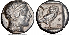 ATTICA. Athens. Ca. 455-440 BC. AR tetradrachm (23mm, 17.18 gm, 10h). NGC XF 5/5 - 4/5. Early transitional issue. Head of Athena right, wearing creste...