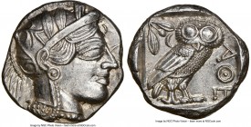 ATTICA. Athens. Ca. 440-404 BC. AR tetradrachm (25mm, 17.19 gm, 1h). NGC Choice AU 5/5 - 4/5. Mid-mass coinage issue. Head of Athena right, wearing cr...