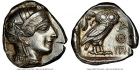 ATTICA. Athens. Ca. 440-404 BC. AR tetradrachm (25mm, 17.21 gm, 6h). NGC Choice AU 5/5 - 4/5. Mid-mass coinage issue. Head of Athena right, wearing cr...