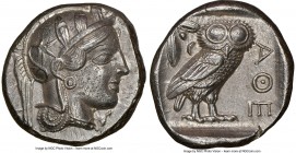 ATTICA. Athens. Ca. 440-404 BC. AR tetradrachm (25mm, 17.17 gm, 5h). NGC AU 5/5 - 2/5. Mid-mass coinage issue. Head of Athena right, wearing crested A...