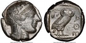 ATTICA. Athens. Ca. 440-404 BC. AR tetradrachm (24mm, 17.21 gm, 7h). NGC Choice XF 5/5 - 4/5. Mid-mass coinage issue. Head of Athena right, wearing cr...