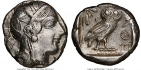 ATTICA. Athens. Ca. 440-404 BC. AR tetradrachm (24mm, 17.15 gm, 4h). NGC XF 4/5 - 3/5, die shift. Mid-mass coinage issue. Head of Athena right, wearin...